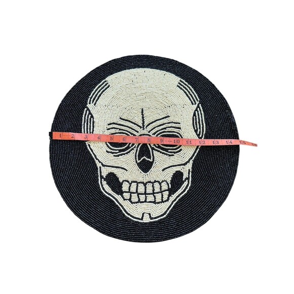 Halloween Beaded Skeleton Skull 15in Placemat Goth Spooky Haunted - Picture 10 of 13